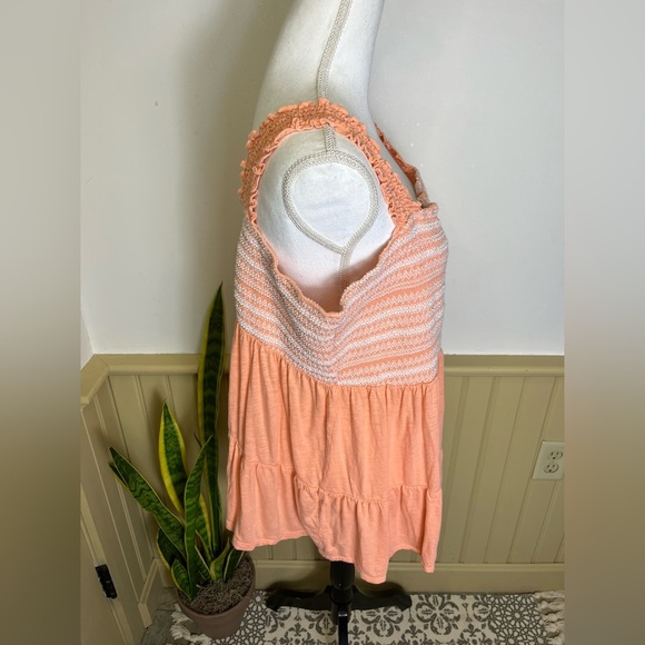 Torrid 4 Plus Smocked Babydoll Blouse Peach Ruffle Strap Cottagecore Festival - Picture 4 of 14